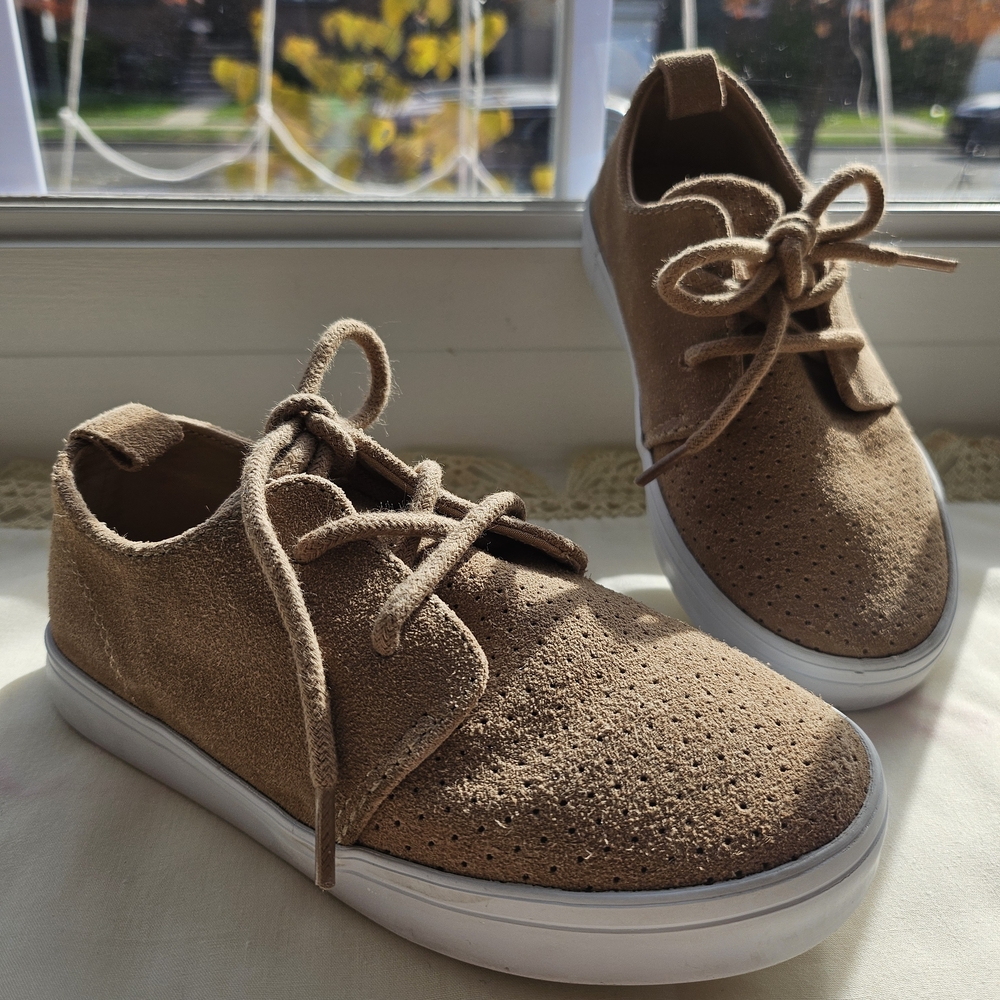 Janie & Jack Tan Suede Lace-Up Sneakers